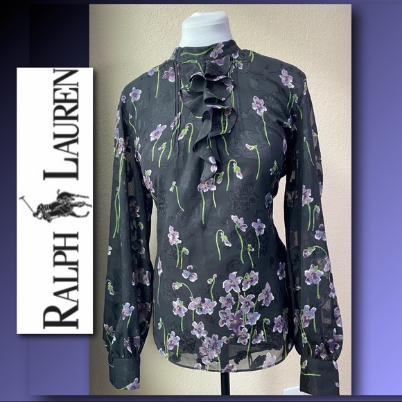 RALPH LAUREN Womens Black Front Ruffled Pleated Floral Print blouse
Size 14 - Picture 3 of 16